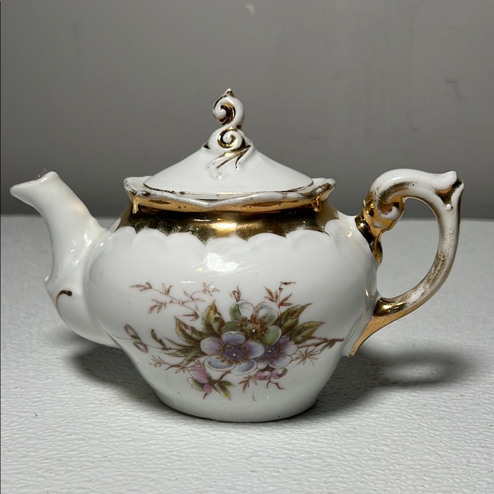 Vintage Small Elegant Floral Teapot with Gold Accents
